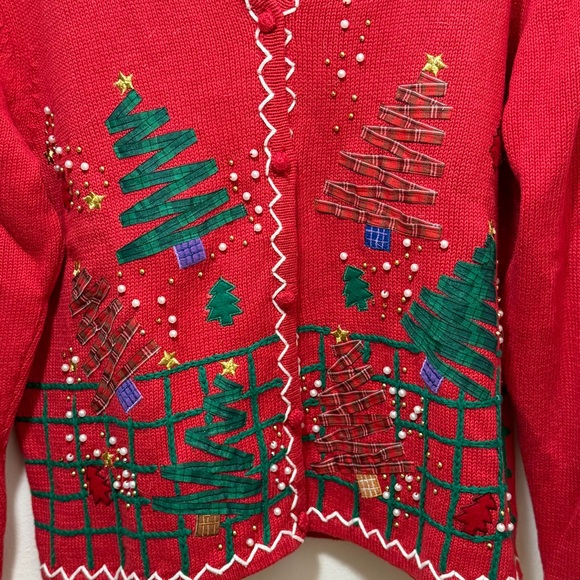 Vtg Original Studio Joy Festive Woman's Ugly Christmas Tree Cardigan Sweater L - Picture 4 of 11